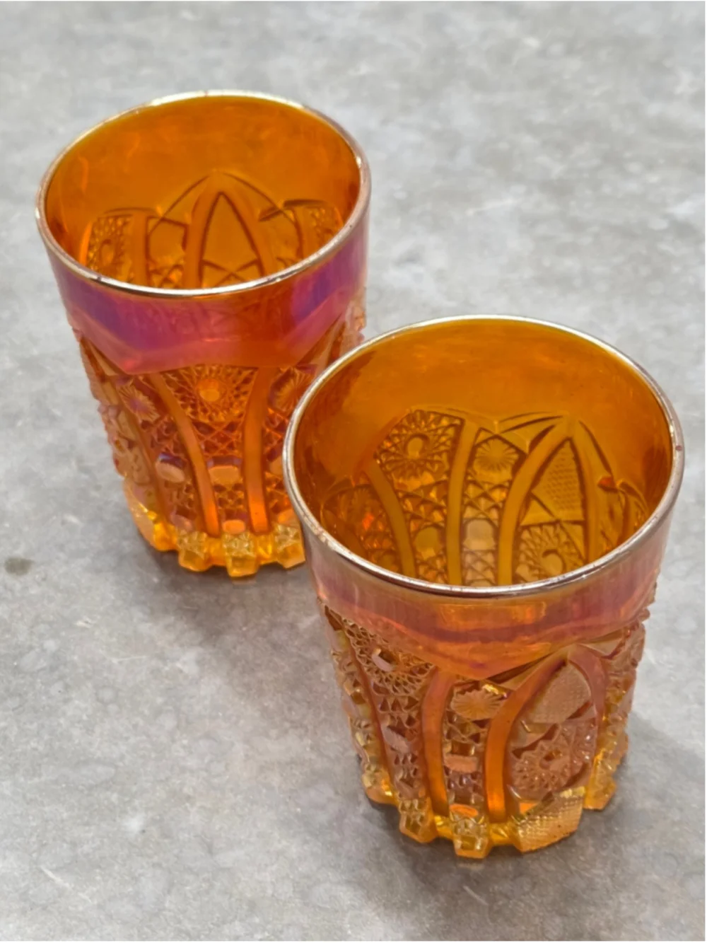 VTG Imperial Glass Ohio Marigold Carnival Tumbler #505 Bellaire Octagon Set 2